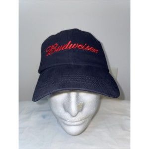 Budweiser Hat Cap Strap Back Mens Blue Red Adjustable Logo Embroidered New